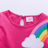 Girls' Long Sleeve Unicorn Dress Two Pockets Rainbow Sleeves
