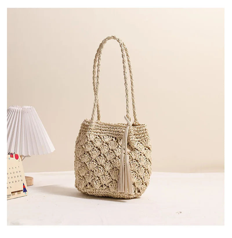 Straw Tassel Shoulder Bags Vacation Beach Bags Boho Travel Tote