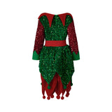 4 Pcs Kids Christmas Costumes Girls Santa's Elf Costume Sequinned Elf Dress Shoes Stockings and Hat