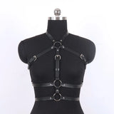 Gothic Dark Faux Leather Halter Body Harness, Adjustable Chest Strap Halloween Vampire Witch Cosplay