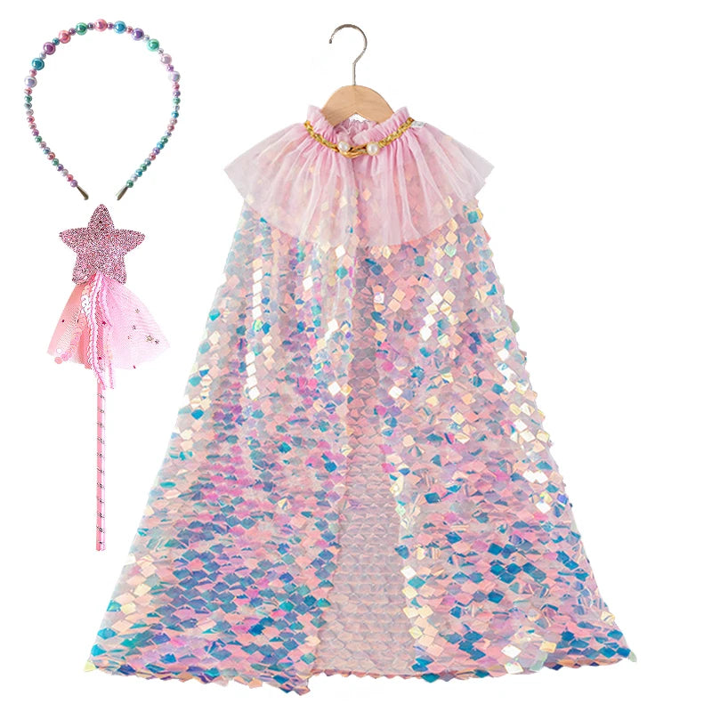Shiny Rainbow Sequin Cloak Halloween Children's Dress Up Cape