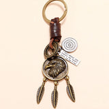 Eagle Feathers Keychain Braided Leather Keyring