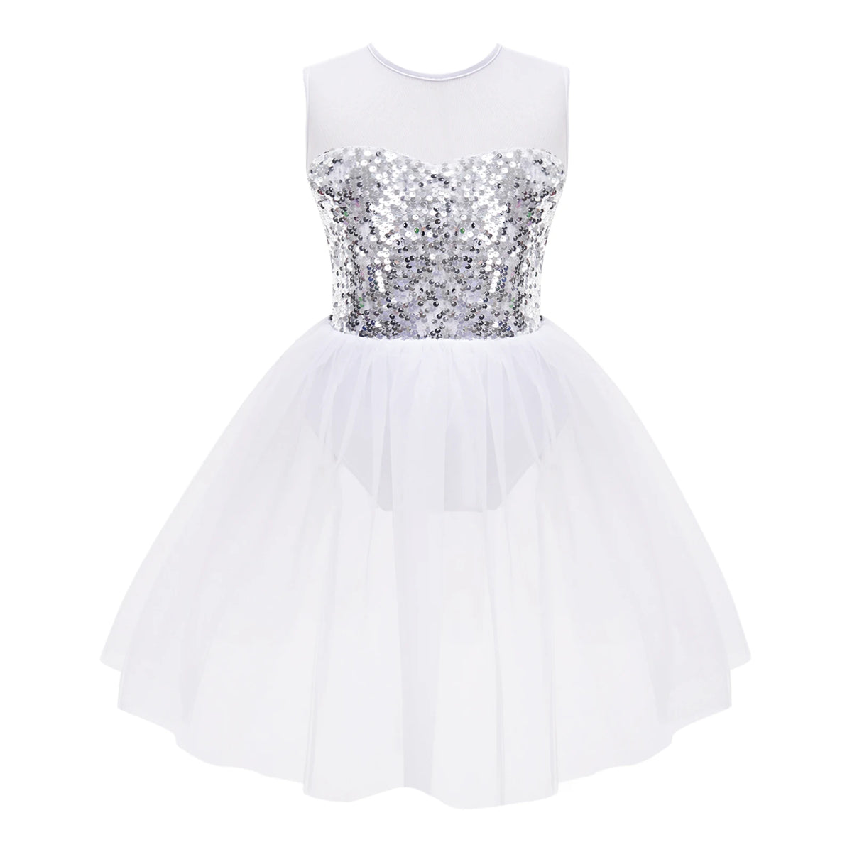 Girls Ballet Gymnastics Figure Ice Skating Sequin Leotard Tutu Dress Performance Dancewear