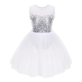 Girls Ballet Gymnastics Figure Ice Skating Sequin Leotard Tutu Dress Performance Dancewear