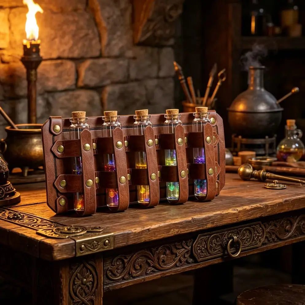 Apothecarist Medieval Leather Vial Holder Alchemy Potion Bottle Carrier for LARP Cosplay Belt Accessory