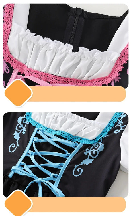 Girls German Dirndl Dress Oktoberfest Costume Witch Cosplay Costume