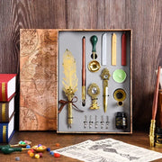 Golden Feather Quill Pens Set Dip Fountain Pens Ink Stationery Writing Gift Box Sets
