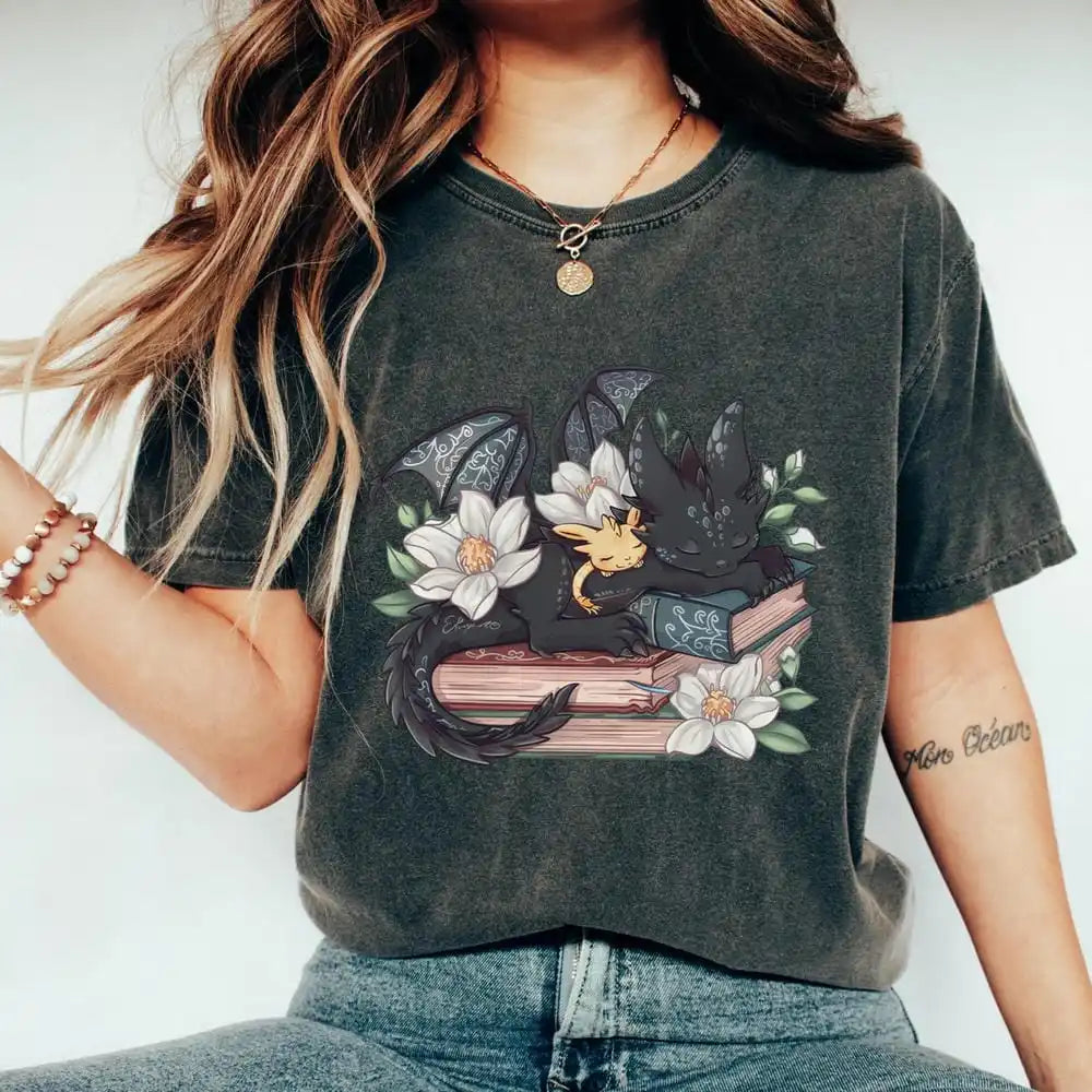 Fantasy Book Lover Dragon T-Shirt 100% Cotton
