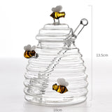 Glass Honey Bottle Honeycomb Bee Container with Dipper and Lid