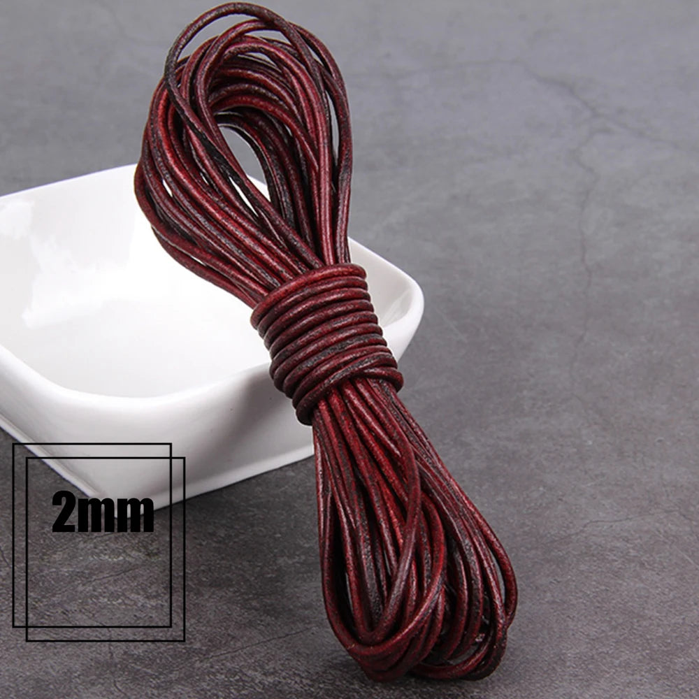 1/2/3/4/5/6/8mm 2 meter Red Coffee Genuine Leather Cord Flat/Round Rope DIY Jewellery Making