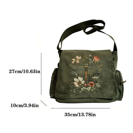 Dragonfly Print Canvas Shoulder Bag Crossbody Messenger Bag