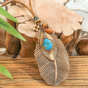 Forest Dweller Boho Leaf PU Leather Pendant Necklace Jewellery Sweater Chain