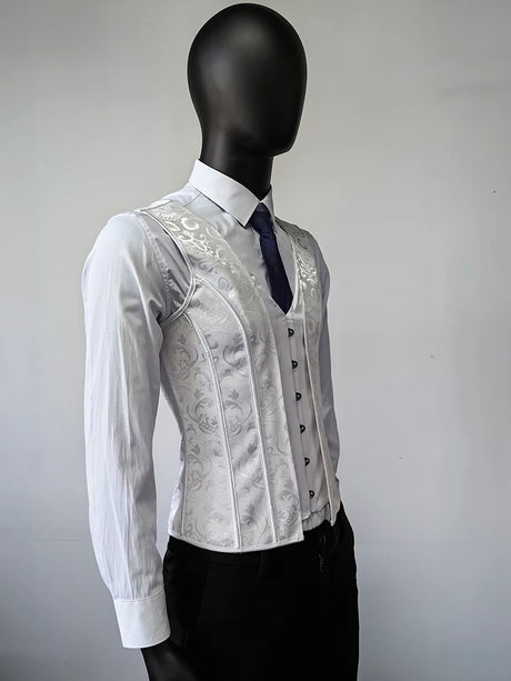 Men's Formal Boned Waistcoat Corset Vest Lace Up Burlesque Performance Stage Costume