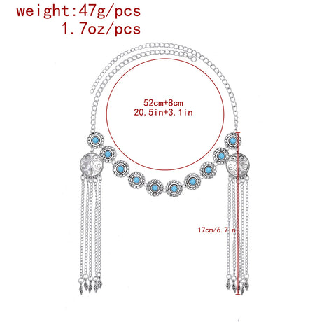 Kazakh Forehead Chain Silver Tassel Headband