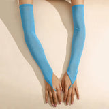 16 Colours Sheer Mesh 48cm Long Hook Finger Gloves Stretchy Sun Protection Cosplay Dance Wear
