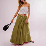 Tara's Boho Skirts Low Waist Solid Colour Lace-up Bow Maxi Skirts