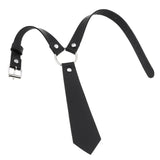 Imitation Leather Black Neck Tie Punk O-Ring Studded Choker Necklace