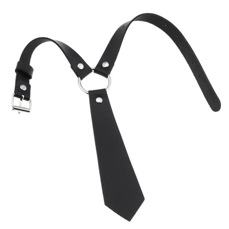 Imitation Leather Black Neck Tie Punk O-Ring Studded Choker Necklace