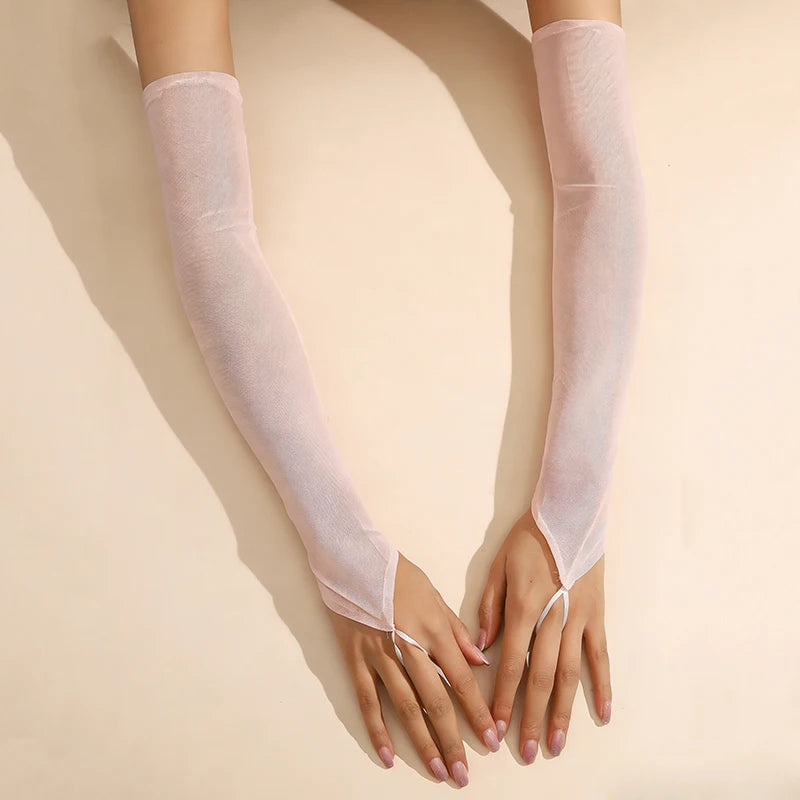 16 Colours Sheer Mesh 48cm Long Hook Finger Gloves Stretchy Sun Protection Cosplay Dance Wear