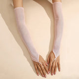 16 Colours Sheer Mesh 48cm Long Hook Finger Gloves Stretchy Sun Protection Cosplay Dance Wear