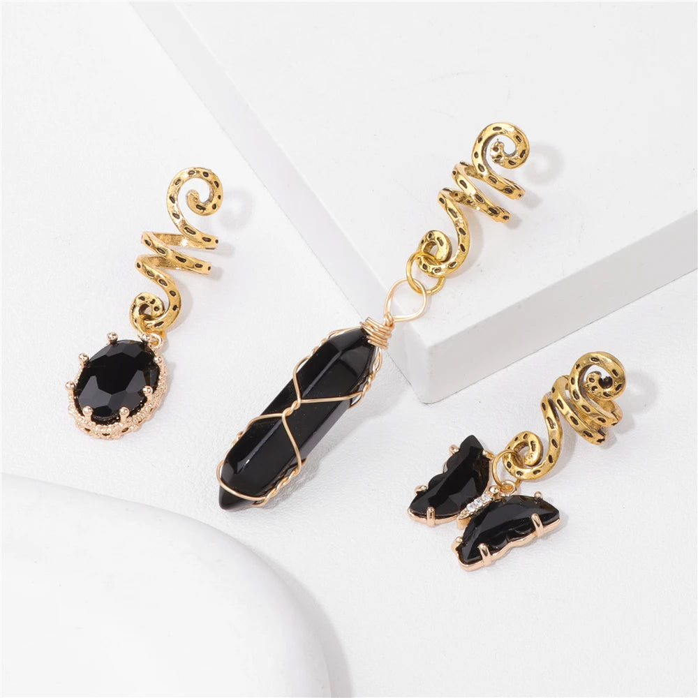 Crystal Braid Jewellery Hair Clips 3pcs/Set Natural Stones