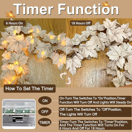 2 Pack Fall Maple Leaves Garland with Lights