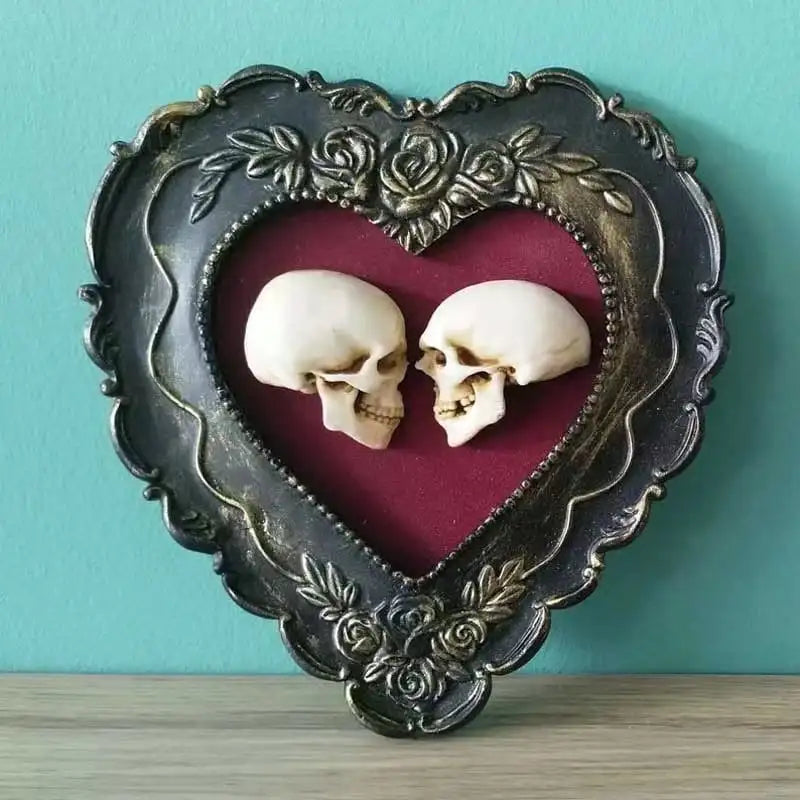 Framed Miniature Lover Skulls Resin Dark Academia Wall Art