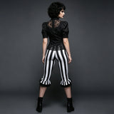 Women’s Black White Striped Capri Pants Slim Fit Bell Bottom Leggings Performance Wear Halloween Costumes