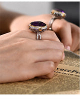Lady of the Depths S925 Sterling Silver Ring Natural Amethyst Occidental Topaz Zircon