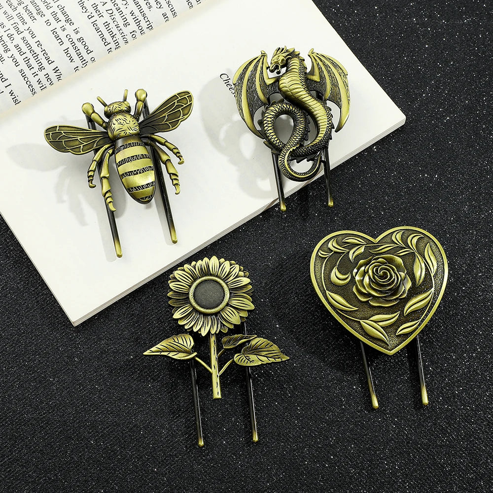 Bronze Metal Book Clips Bee Dragon Rose Sunflower Bookmark