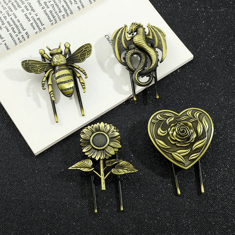 Bronze Metal Book Clips Bee Dragon Rose Sunflower Bookmark