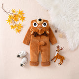 Baby Reindeer Costume Toddler Girls Boy Cute Plush Zipper Deer Hooded Romper for Christmas