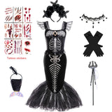 Halloween Mermaid Skeleton Costume Sets Gothic Girls Black Dress