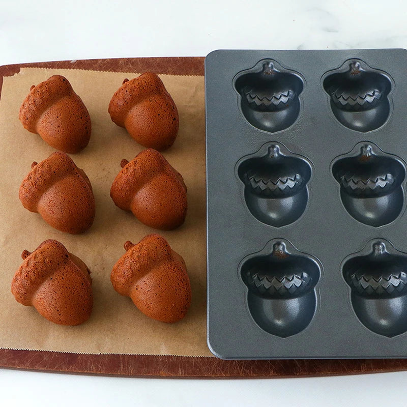 Acorn Shaped 6 Cavity Non-Stick Baking Pan Heavy Carbon Steel Biscuit Cake Chocolate Madeleine Tray