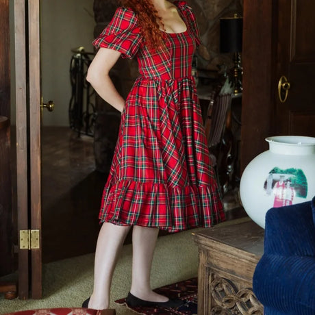 Christmas Plaid Smocked Summer Ruffle Dress