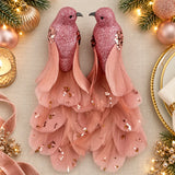 Pink Feather Birds 2PCS Christmas Bird Ornaments Christmas Tree Clips