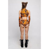 Roller Derby Performance Outfit Women High Neck Crop Set Rave Party Clubwear Printed Bodycon Set