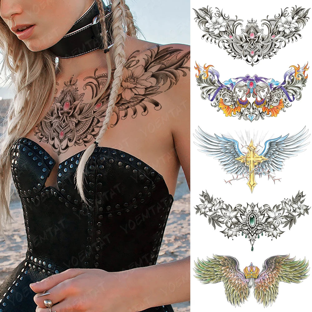 Large Body Art Collar Waist Shoulder Back Temporary Tattoos