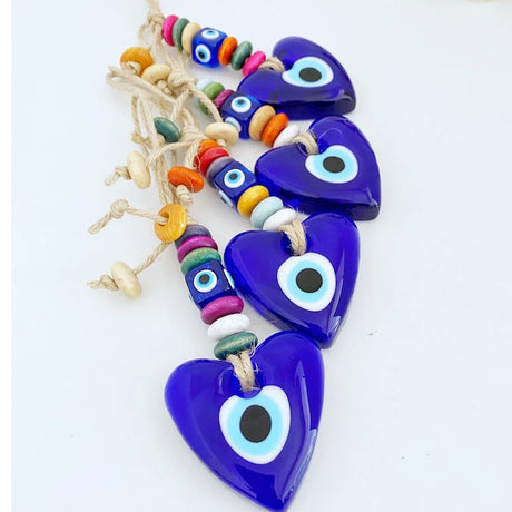 Protection Charm Turkish Evil Eye Hamsa Glass Heart Shape Wall Hanging Keychain