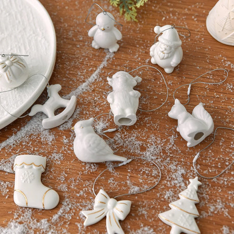 White Ceramic Christmas Tree Ornaments Snowman Reindeer Xmas Hanging Decor