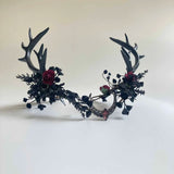 Handmade Black Antler Crown Gothic Woodland Headpiece Halloween Costume