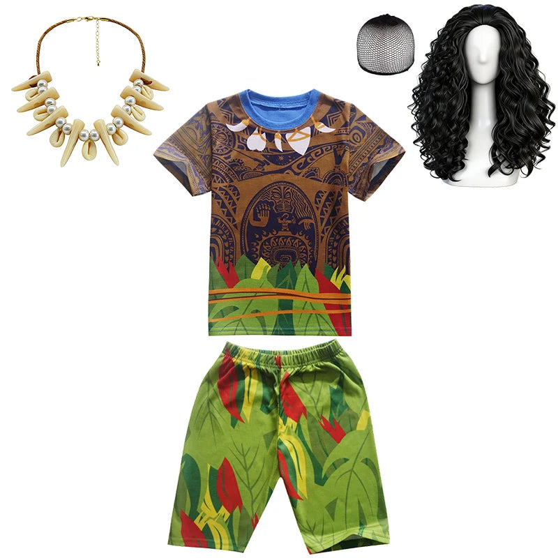 Maui Kids Cosplay 2Pcs Print Moana Boys Swimsuits Top and Shorts Children's Swimwear Book Week Costumes