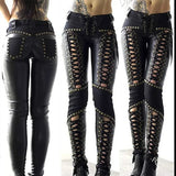 Punk Rock Laced Up Imitation Leather Skinny Pants