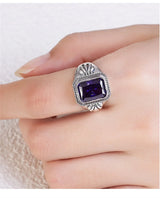 Maga's Portal Key S925 Sterling Silver Diamond Ring Square Natural Amethyst