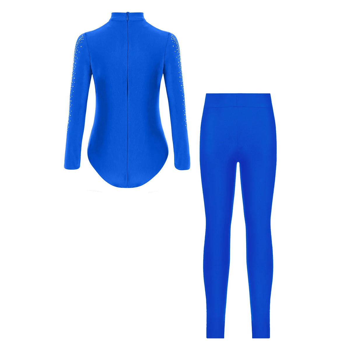 Boys Dance Leotard Ice Skating Gymnastic Long Sleeve Rhinestones Bodysuit with Leggings