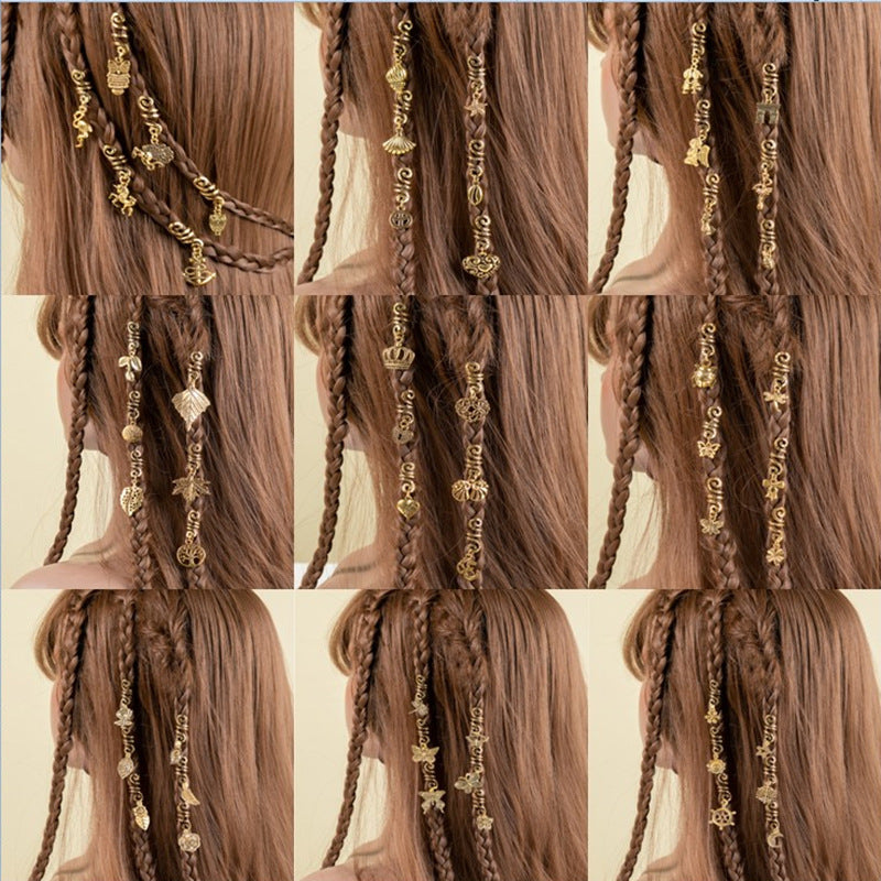 6pcs/set Gold Hair Braid Rings Dreadlock Beads Cuff Clips