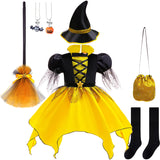 Girls Halloween Cosplay Yellow Witch Costume