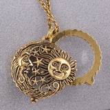 Magnifying Glass Pendant Sun with Moon and Stars Necklace