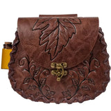 Medieval Leaf-Patterned Embossed PU Leather Waist Bag Forest Belt Pouch Renaissance Costume Accessories Cosplay Props