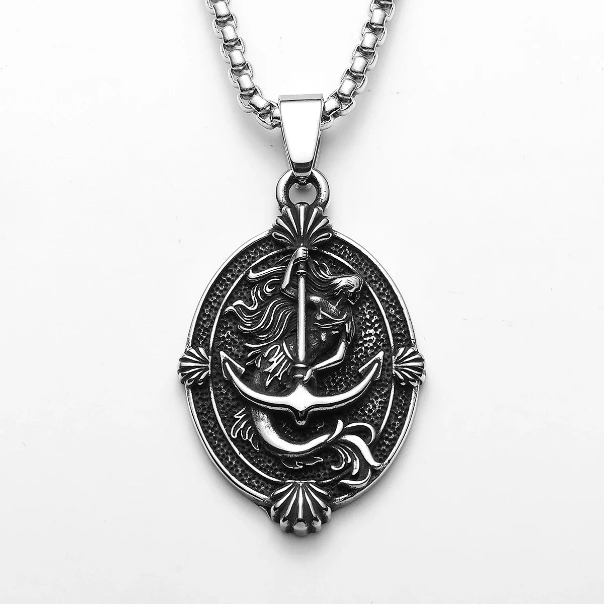Anchor Mermaid Amulets Necklaces Stainless Steel Pendant Chain
